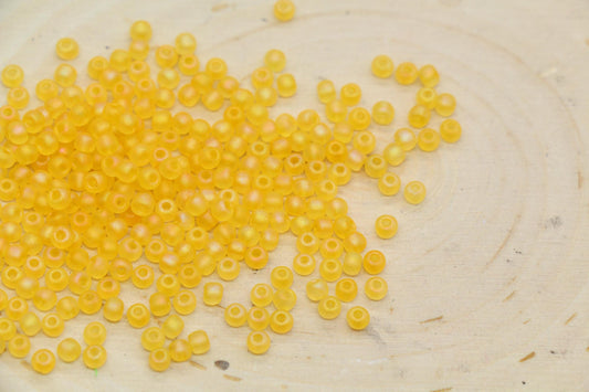 3mm Matte Iridescent Golden Orange Glass Beads, Frosted AB Round Beads #2281