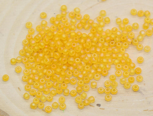 3mm Matte Iridescent Golden Orange Glass Beads, Frosted AB Round Beads #2281