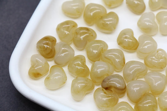 12mm Golden Cream Marbled Heart Beads, Jewelry Making Supplies #3913