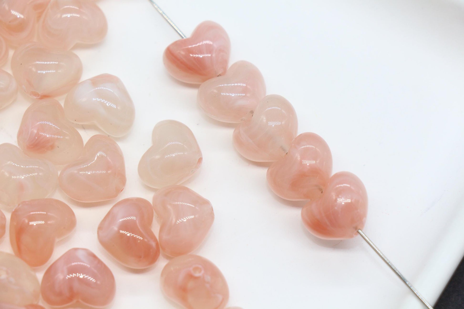 12mm Soft Blush Marble Heart Beads, Jewelry Making Supplies #3905