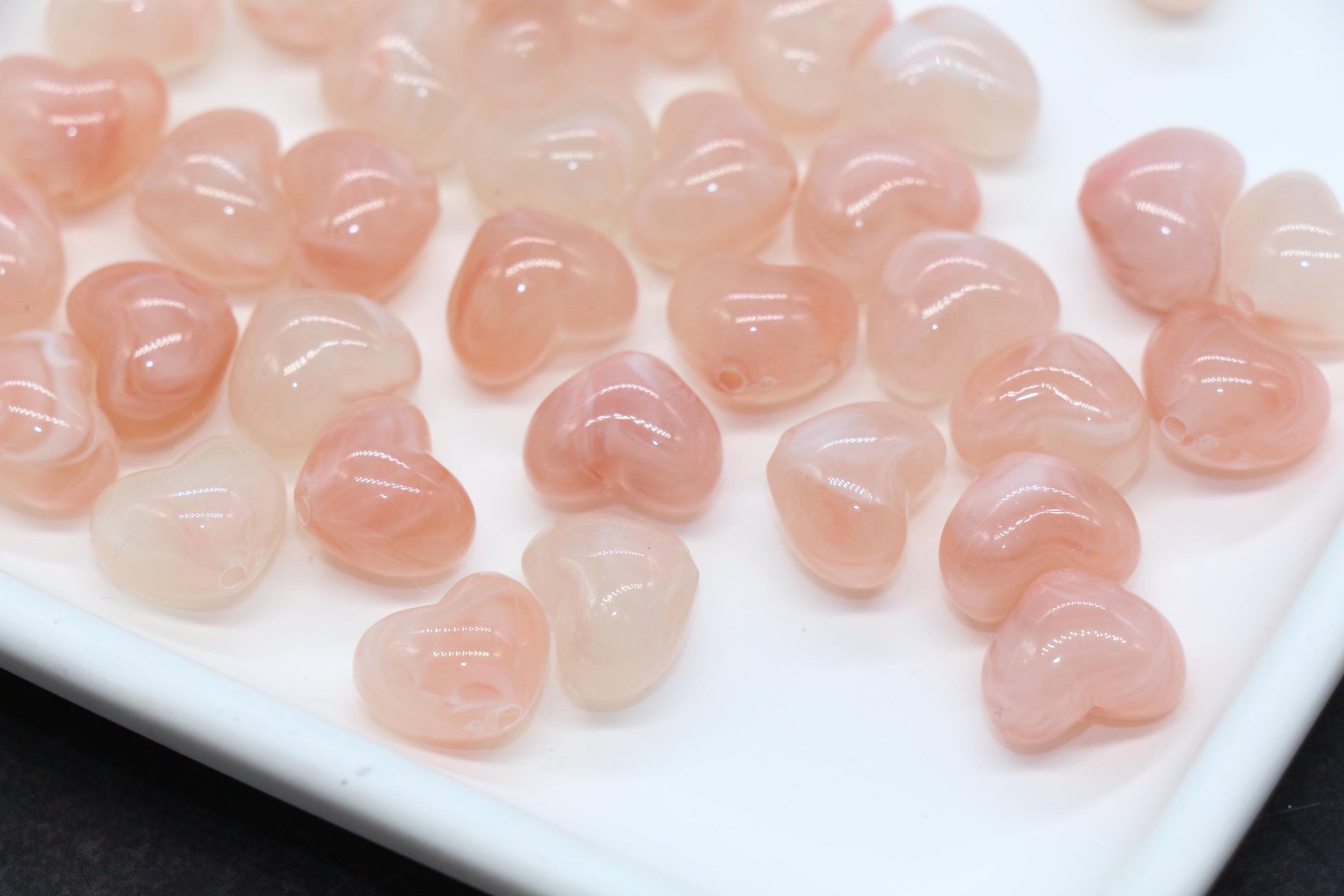 12mm Soft Blush Marble Heart Beads, Jewelry Making Supplies #3905