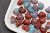 12mm Burgundy Teal Heart Beads, Jewelry Making Supplies #3911