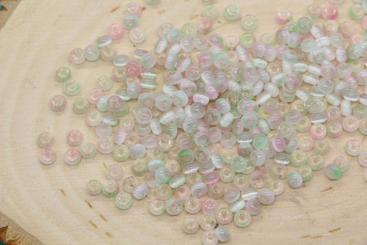 4mm Ombre Cat Eye Glass Beads, Pink Green Beads #2283