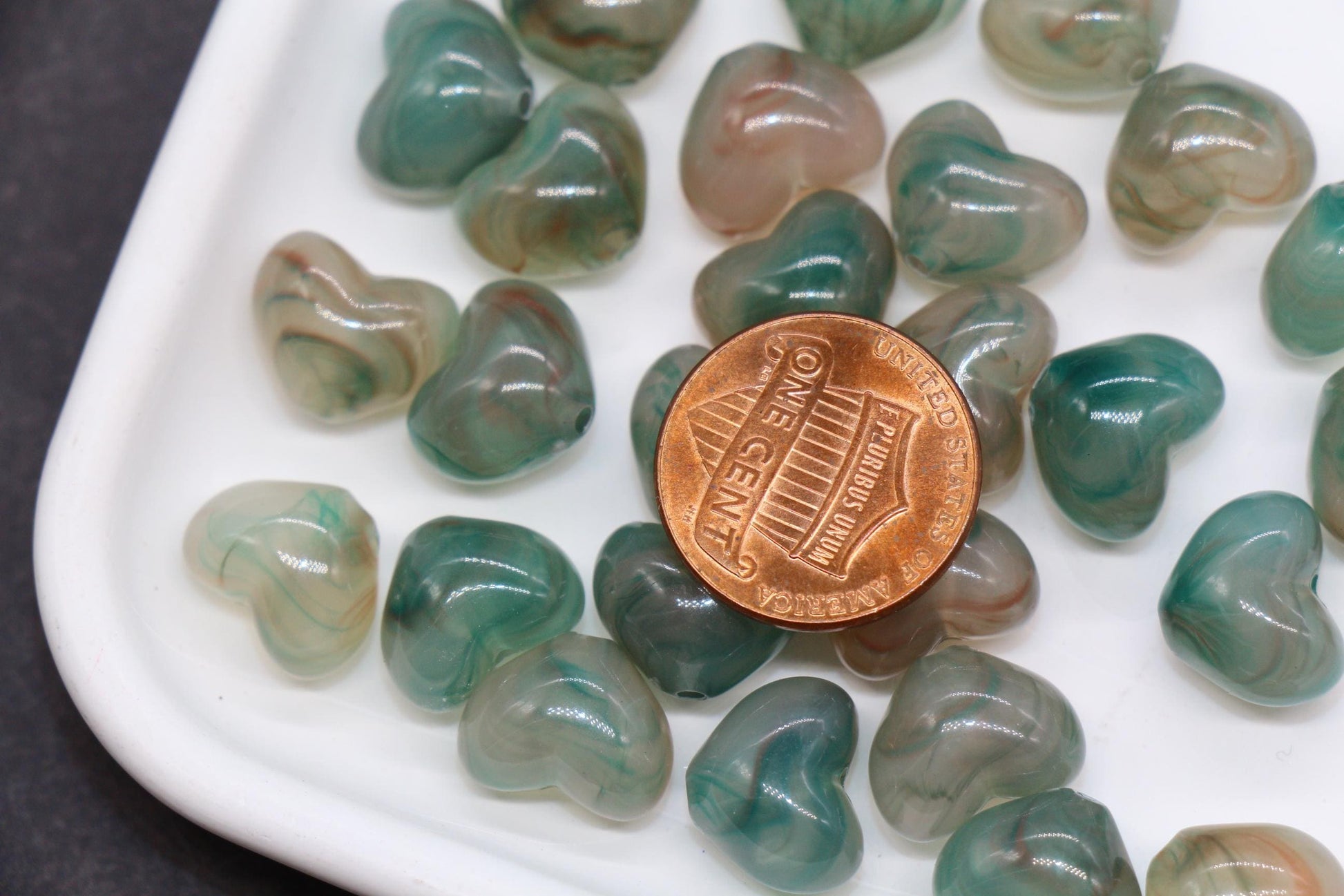 12mm Moss Sage Green Heart Beads, Jewelry Making Supplies #3912