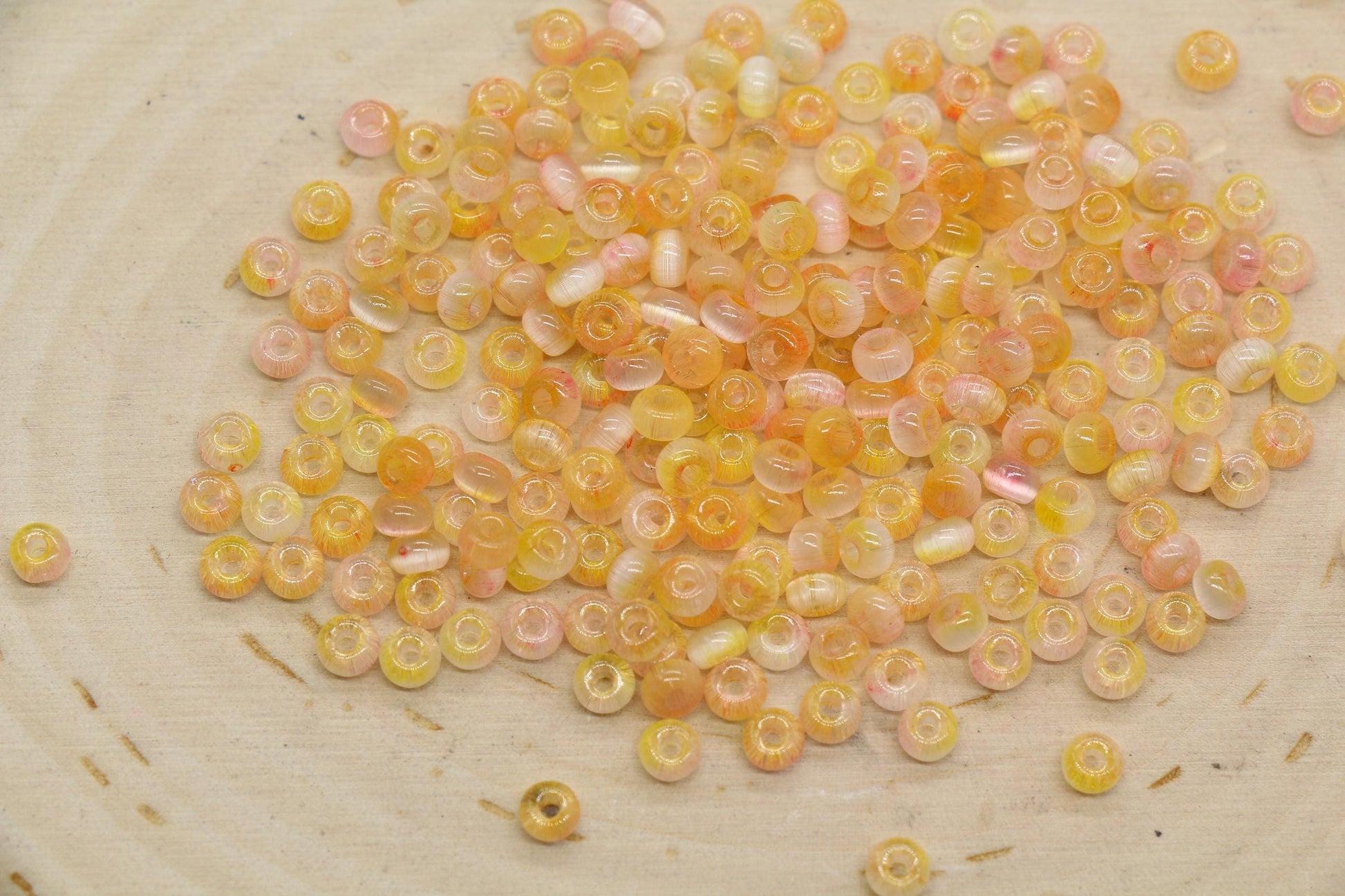 4mm Ombre Cat Eye Glass Beads, Yellow Peach Beads #2284