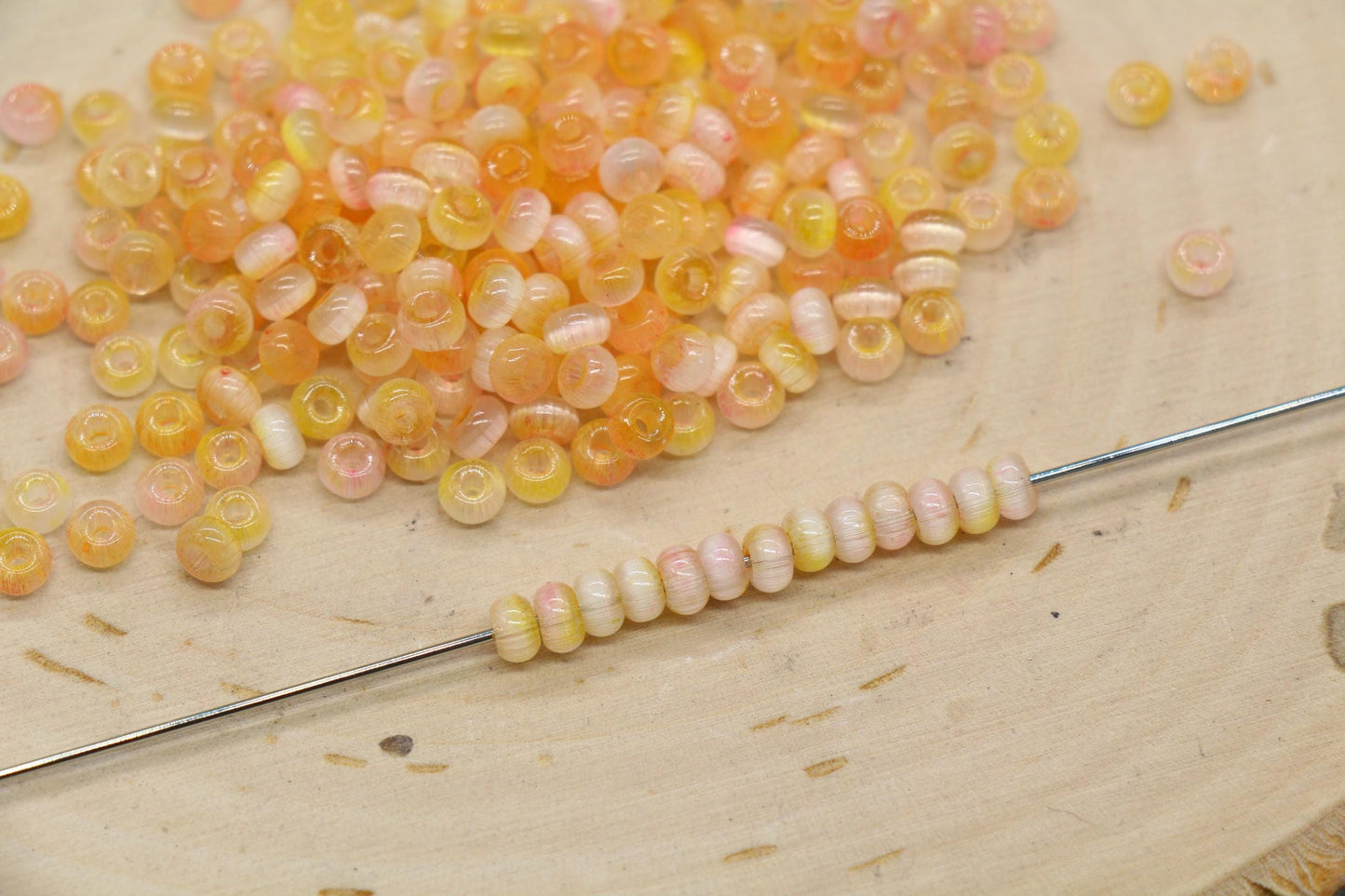 4mm Ombre Cat Eye Glass Beads, Yellow Peach Beads #2284
