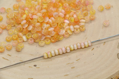 4mm Ombre Cat Eye Glass Beads, Yellow Peach Beads #2284