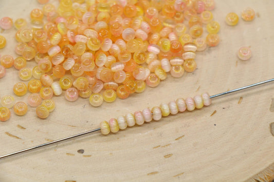 4mm Ombre Cat Eye Glass Beads, Yellow Peach Beads #2284