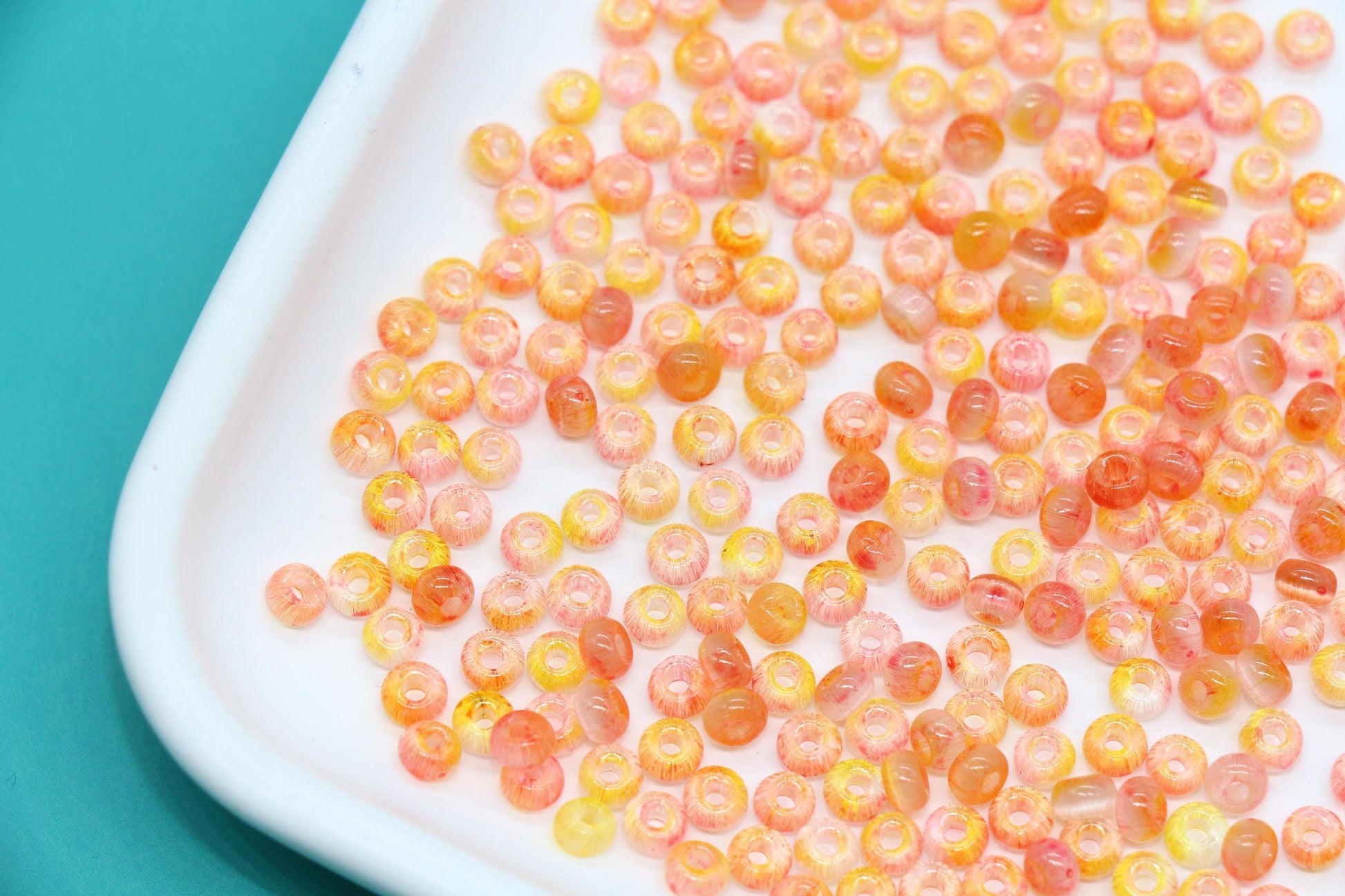 4mm Ombre Cat Eye Glass Beads, Coral Yellow Beads #2266