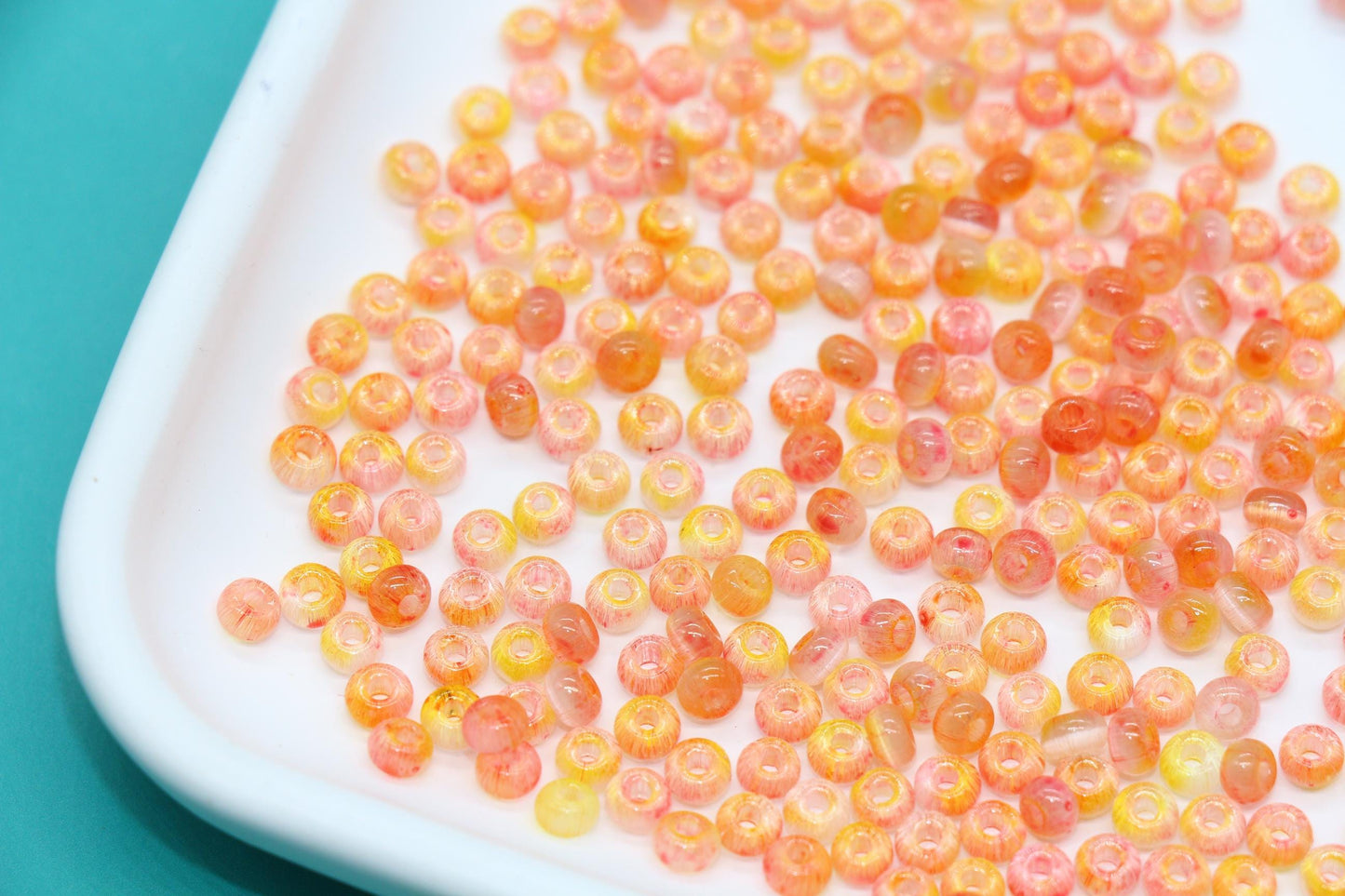 4mm Ombre Cat Eye Glass Beads, Coral Yellow Beads #2266