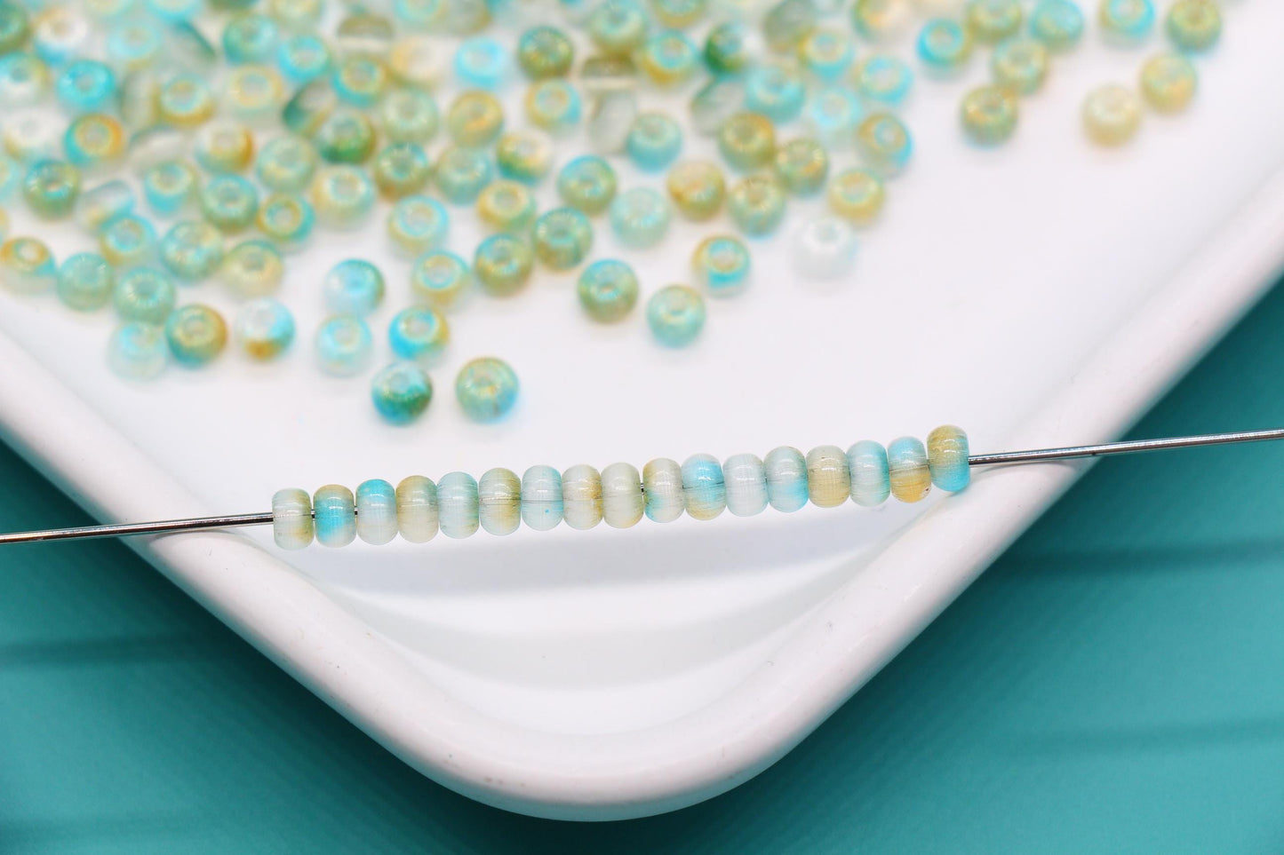 4mm Ombre Cat Eye Glass Beads, Aqua Champagne Beads #2275