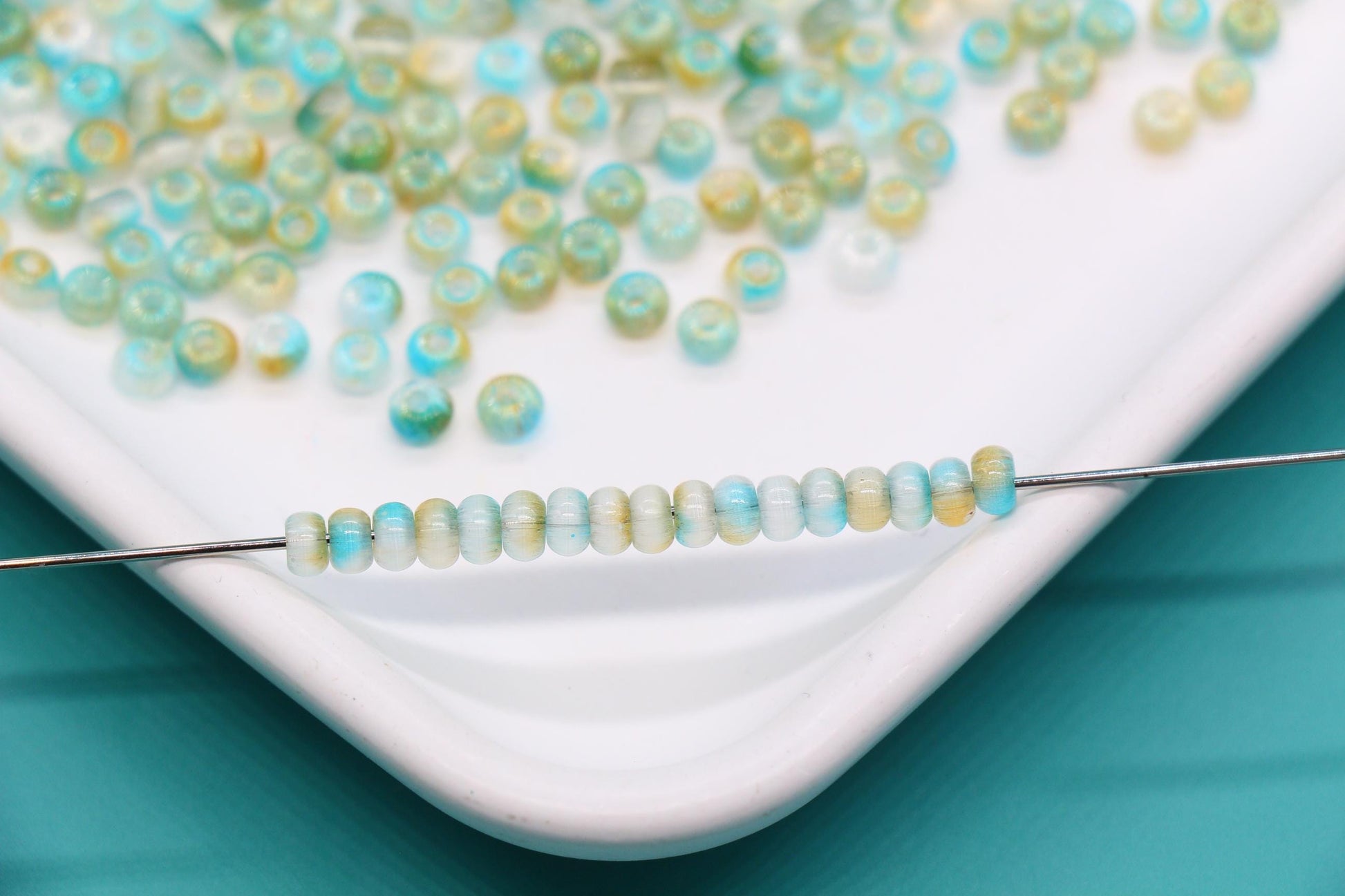4mm Ombre Cat Eye Glass Beads, Aqua Champagne Beads #2275