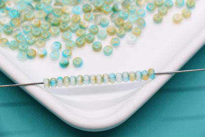 4mm Ombre Cat Eye Glass Beads, Aqua Champagne Beads #2275
