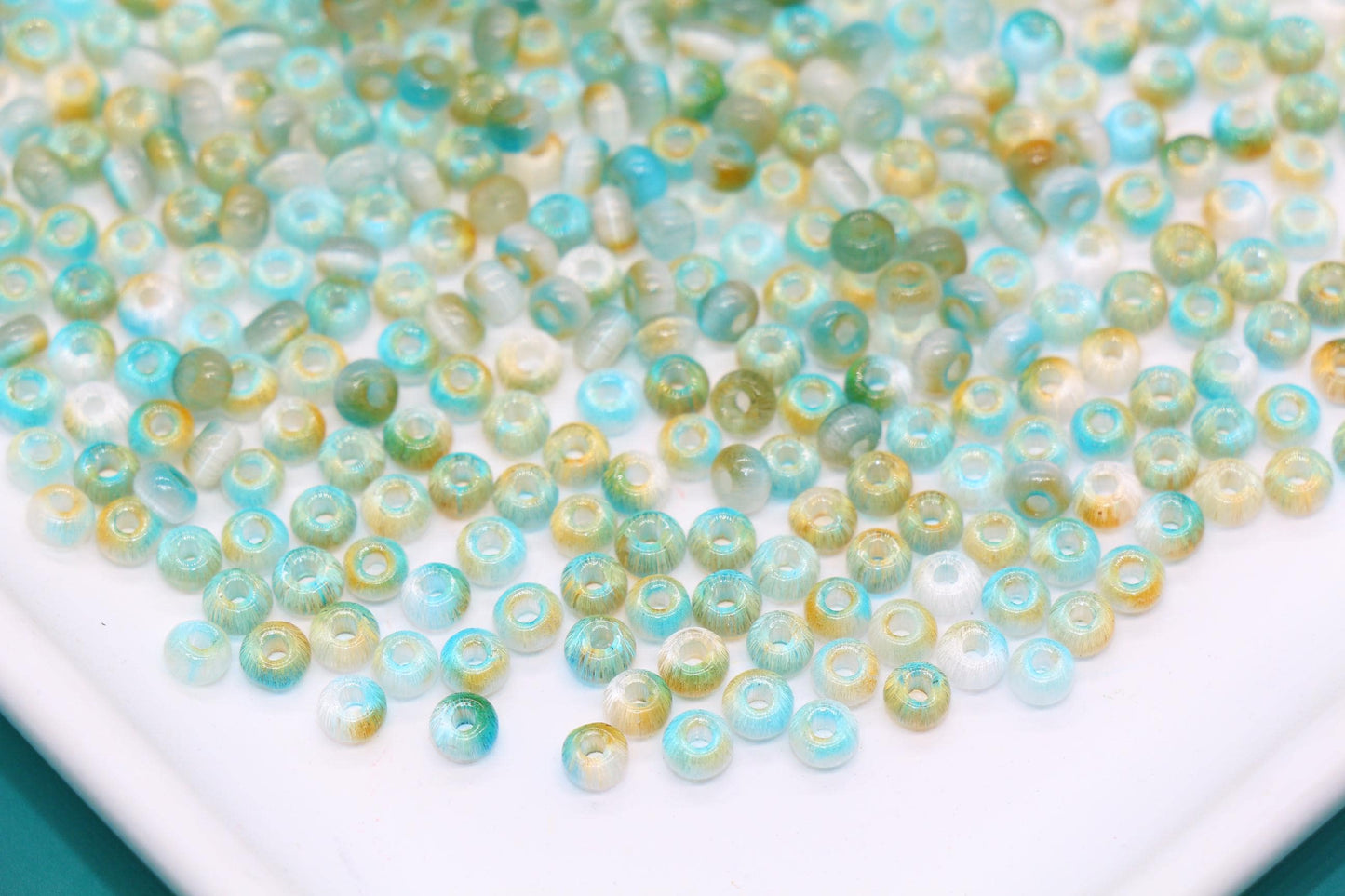 4mm Ombre Cat Eye Glass Beads, Aqua Champagne Beads #2275
