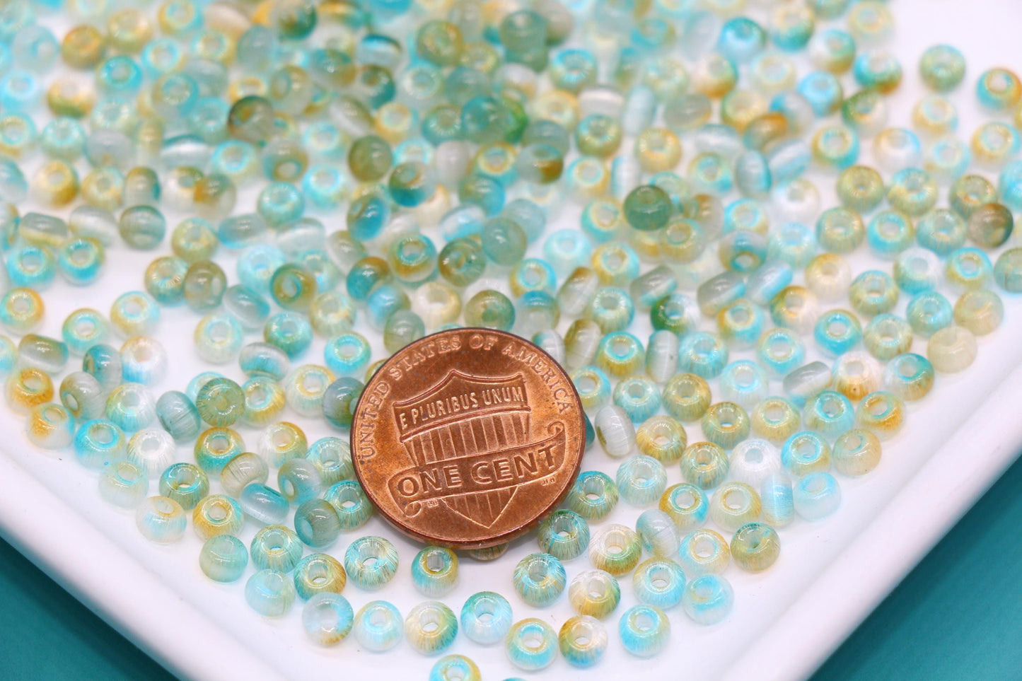 4mm Ombre Cat Eye Glass Beads, Aqua Champagne Beads #2275