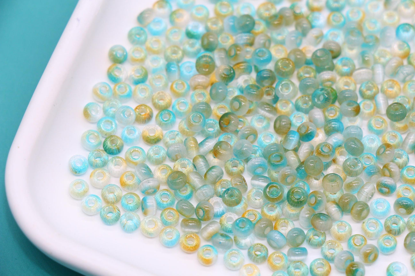 4mm Ombre Cat Eye Glass Beads, Aqua Champagne Beads #2275