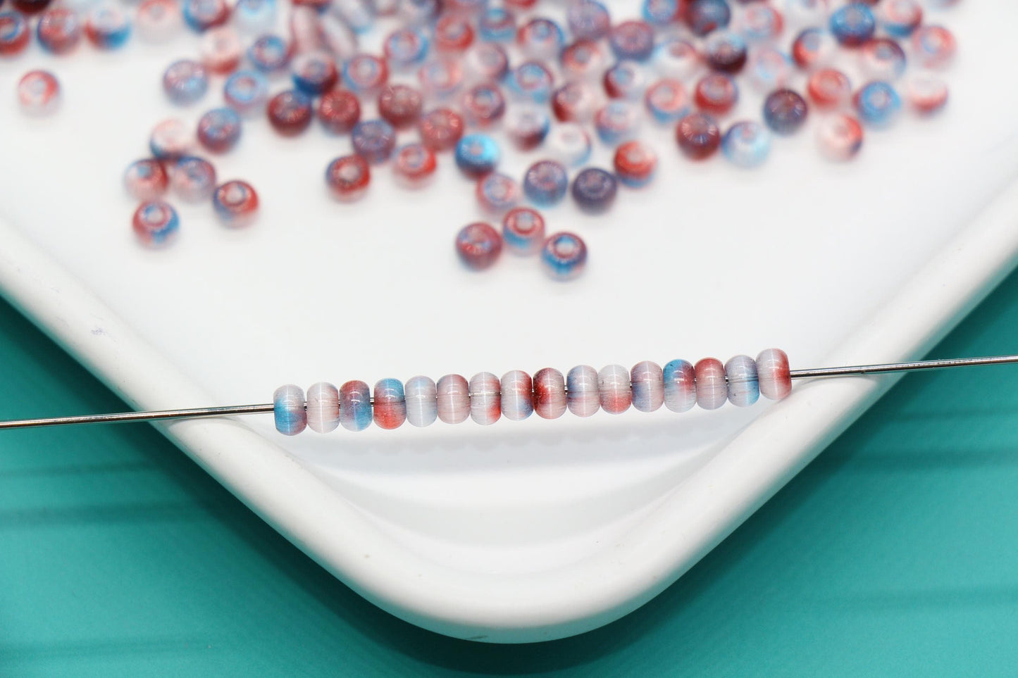 4mm Ombre Cat Eye Glass Beads, Red Blue Ombre Beads #2260