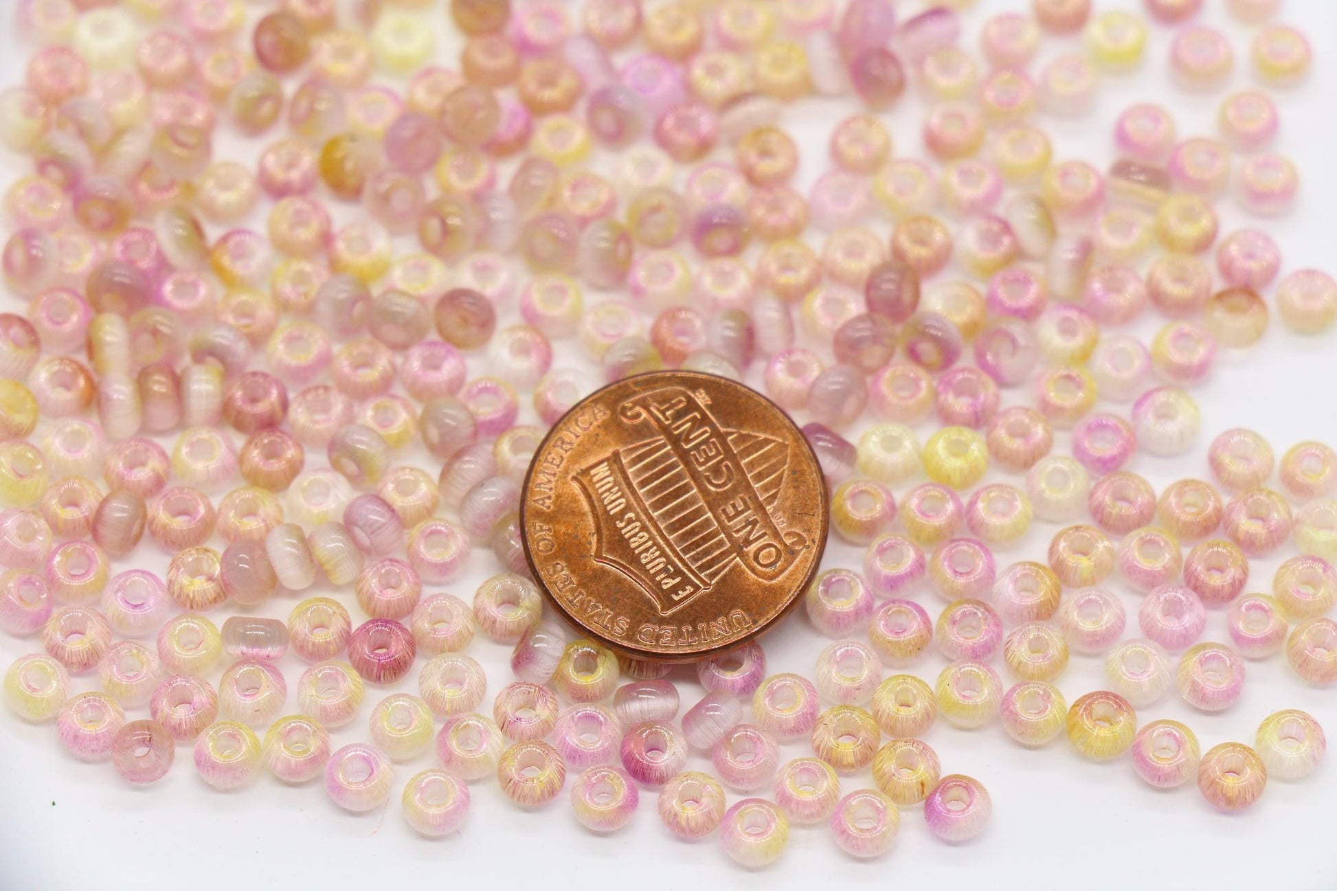 4mm Ombre Cat Eye Glass Beads, Pink Peach Beads #2261