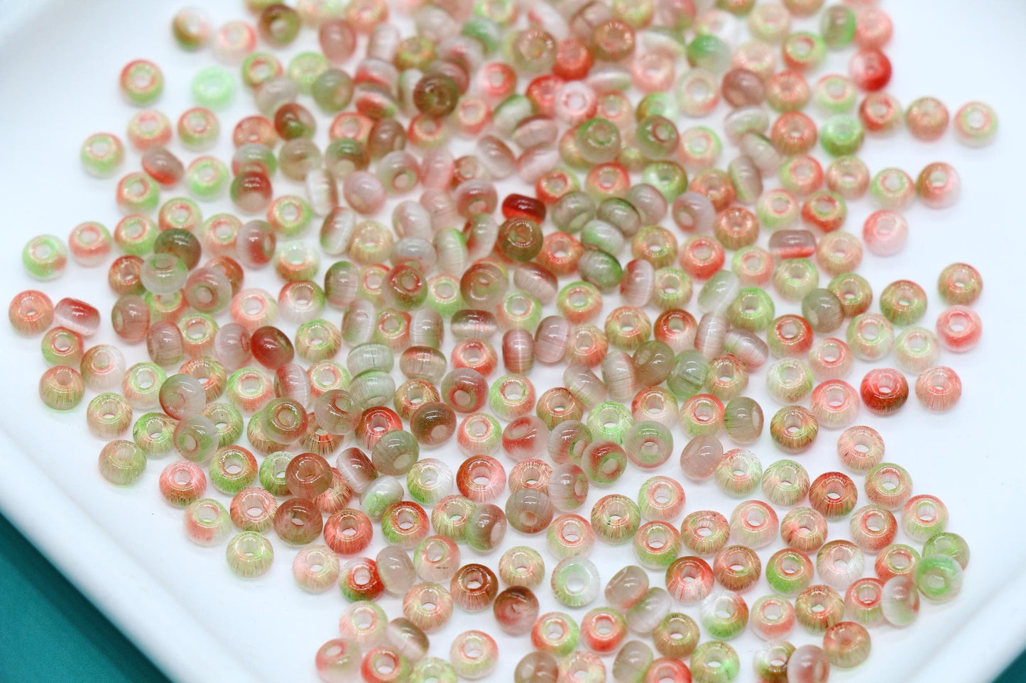 4mm Ombre Cat Eye Glass Beads, Green Coral Beads #2262