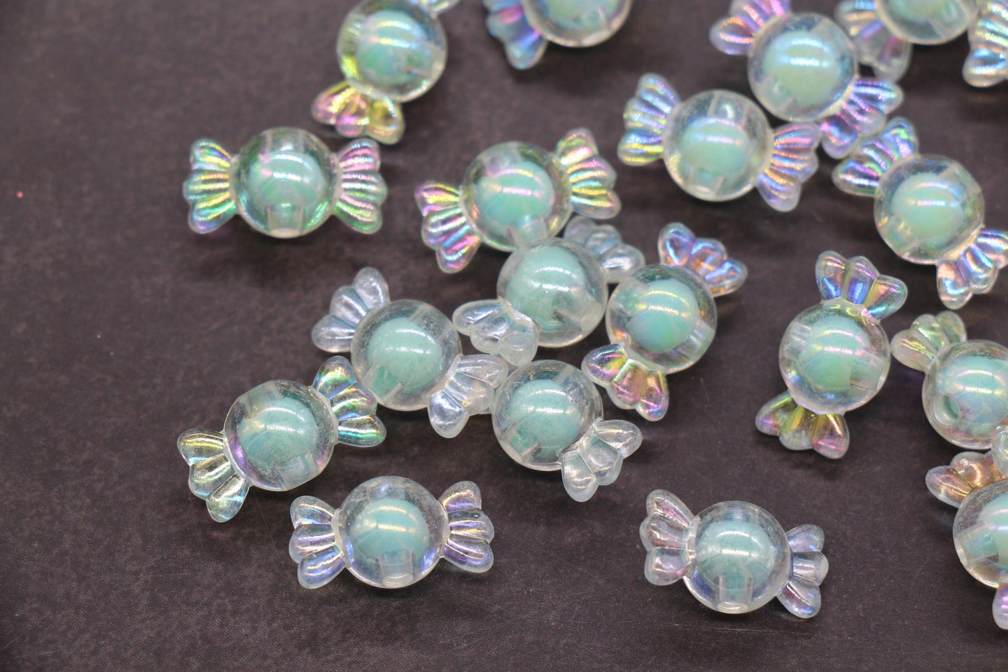 16mm Iridescent Candy Beads, Mint Aurora AB Plastic Beads #3925