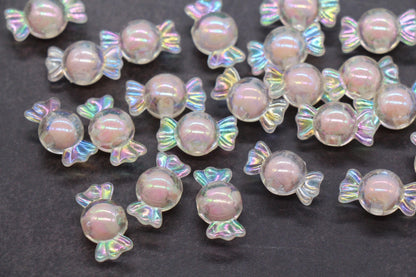 16mm Iridescent Candy Beads, Blush Aurora Pink AB Plastic Beads #3924