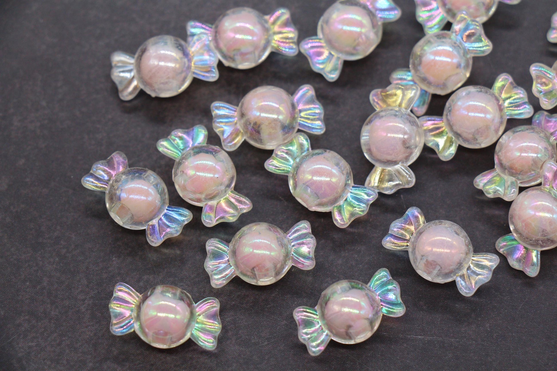 16mm Iridescent Candy Beads, Blush Aurora Pink AB Plastic Beads #3924