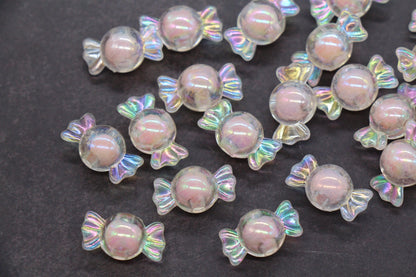 16mm Iridescent Candy Beads, Blush Aurora Pink AB Plastic Beads #3924