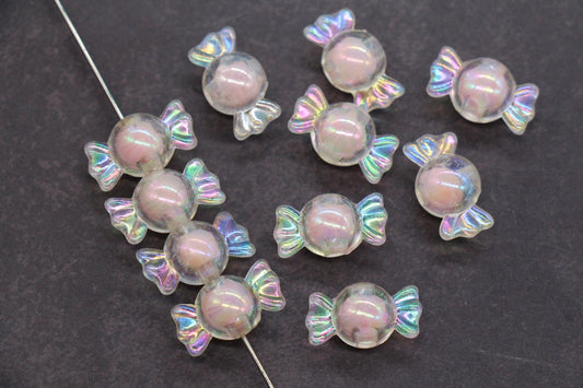 16mm Iridescent Candy Beads, Blush Aurora Pink AB Plastic Beads #3924