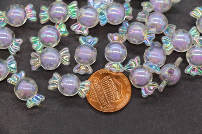 16mm Iridescent Candy Beads, Lavender Aurora AB Plastic Beads #3926