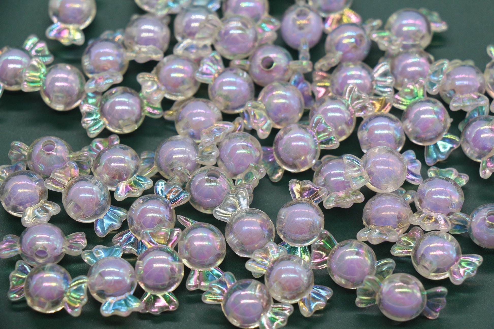 16mm Iridescent Candy Beads, Lavender Aurora AB Plastic Beads #3926