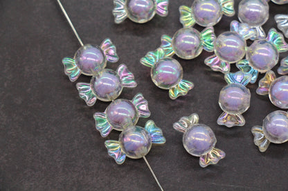 16mm Iridescent Candy Beads, Lavender Aurora AB Plastic Beads #3926