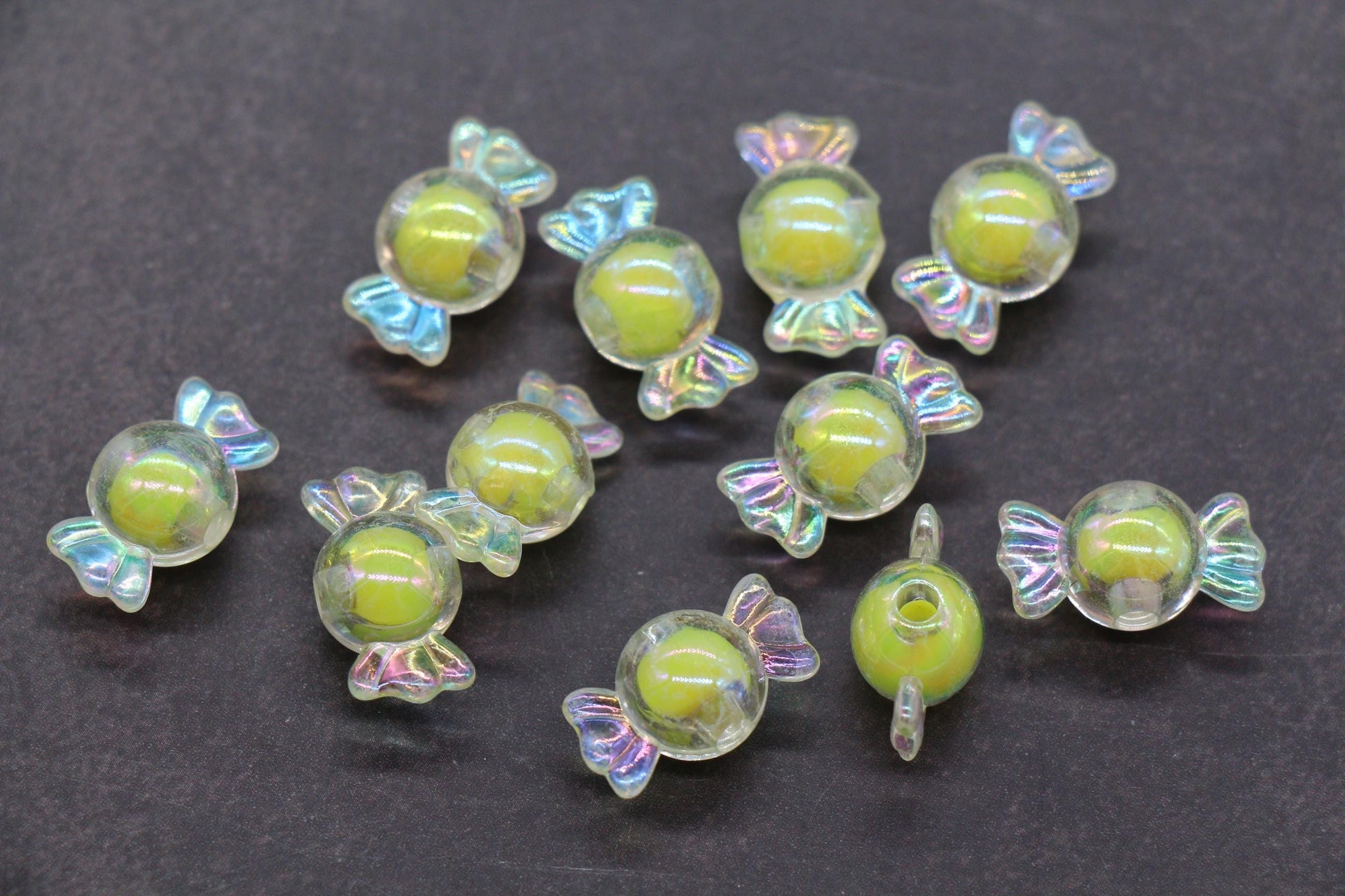 16mm Iridescent Candy Beads, Lemon Aurora AB Plastic Beads #3922