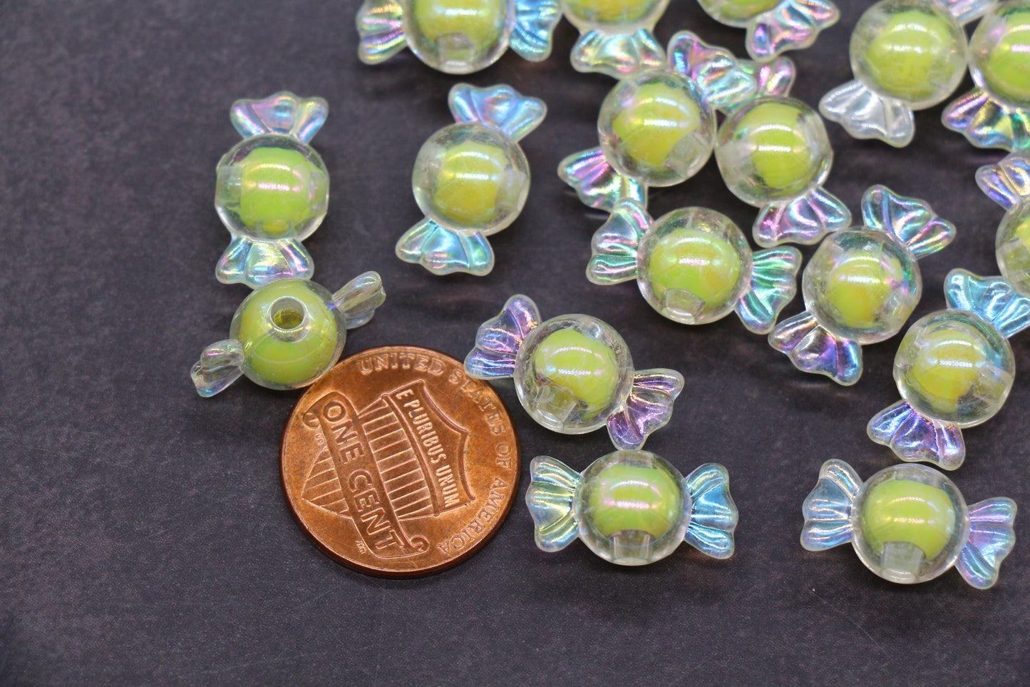 16mm Iridescent Candy Beads, Lemon Aurora AB Plastic Beads #3922