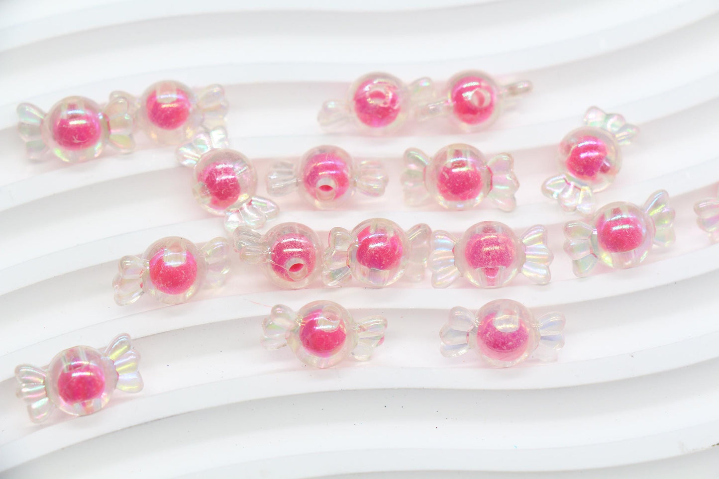 16mm Iridescent Candy Beads, Hot Pink Aurora AB Plastic Beads #3921