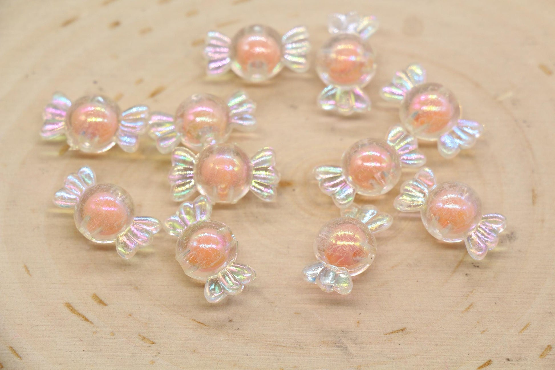 16mm Iridescent Candy Beads, Peach Aurora AB Plastic Beads #3920