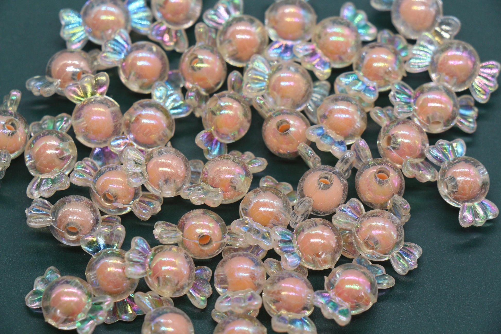 16mm Iridescent Candy Beads, Peach Aurora AB Plastic Beads #3920