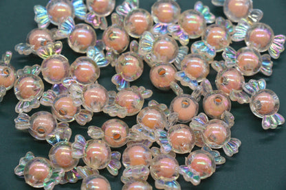 16mm Iridescent Candy Beads, Peach Aurora AB Plastic Beads #3920