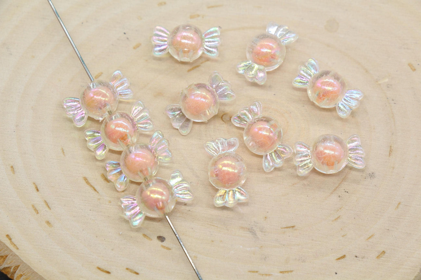 16mm Iridescent Candy Beads, Peach Aurora AB Plastic Beads #3920