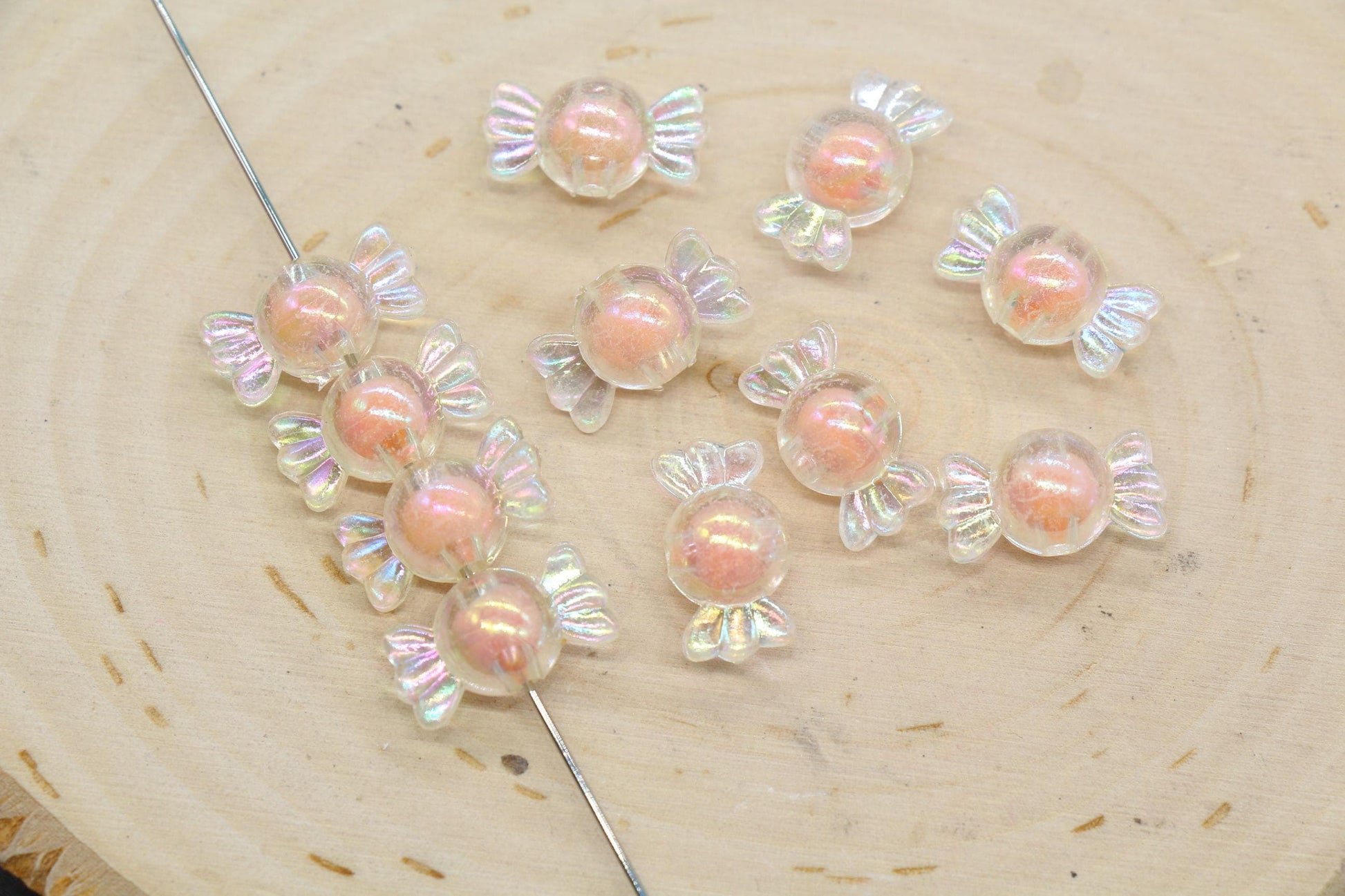 16mm Iridescent Candy Beads, Peach Aurora AB Plastic Beads #3920
