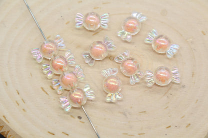 16mm Iridescent Candy Beads, Peach Aurora AB Plastic Beads #3920