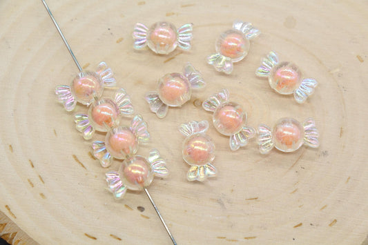 16mm Iridescent Candy Beads, Peach Aurora AB Plastic Beads #3920