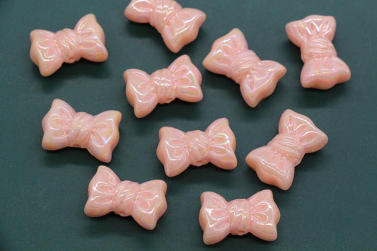 Iridescent Large Bow Beads, Blush Pink Aurora AB Plastic Bow Beads #3522