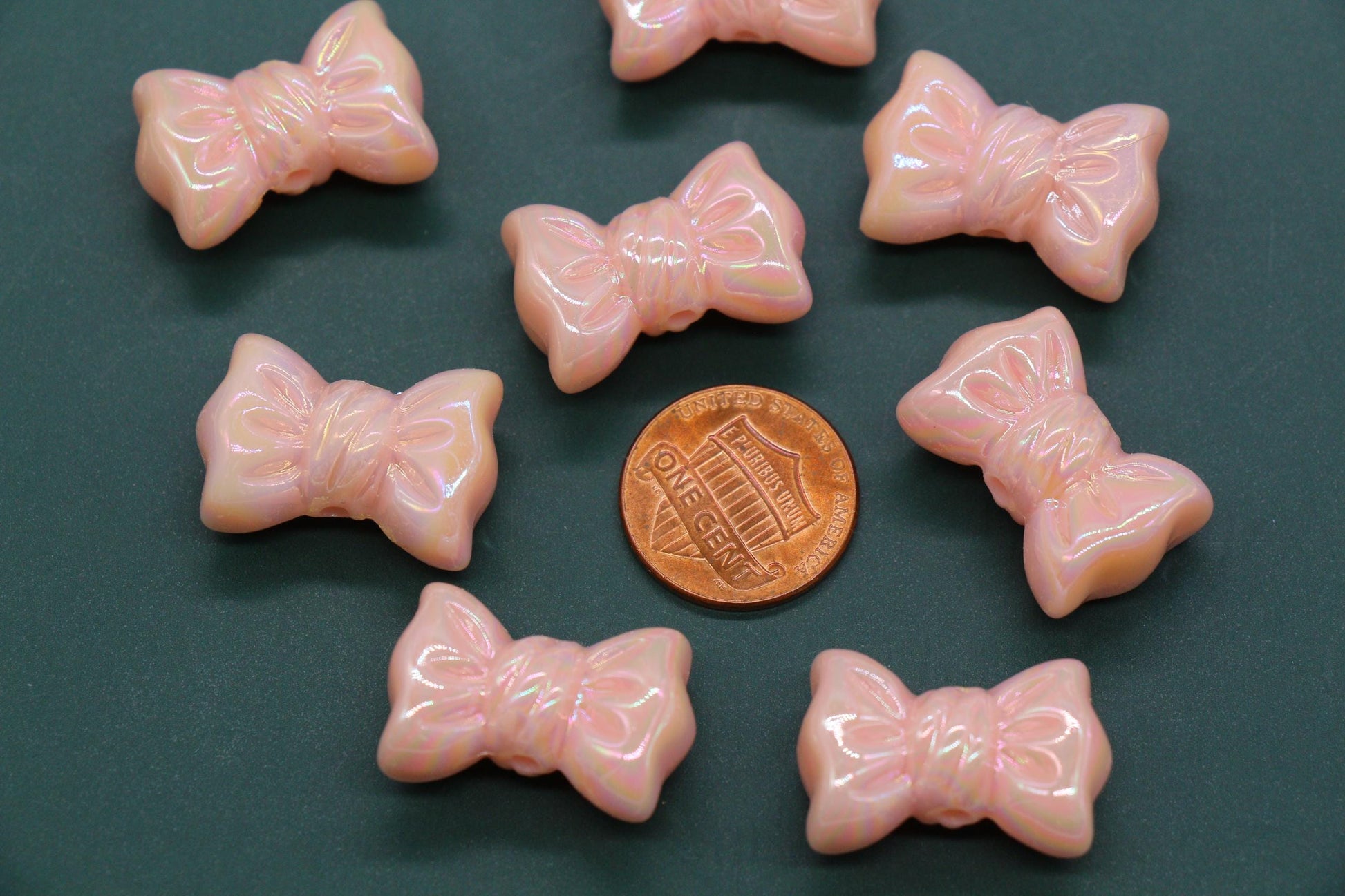 Iridescent Large Bow Beads, Blush Pink Aurora AB Plastic Bow Beads #3522