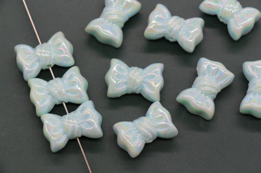 Iridescent Large Bow Beads, Pastel Blue Aurora AB Plastic Bow Beads #3523