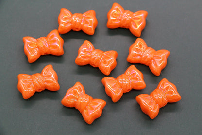 Iridescent Large Bow Beads, Orange Aurora AB Plastic Bow Beads #3526