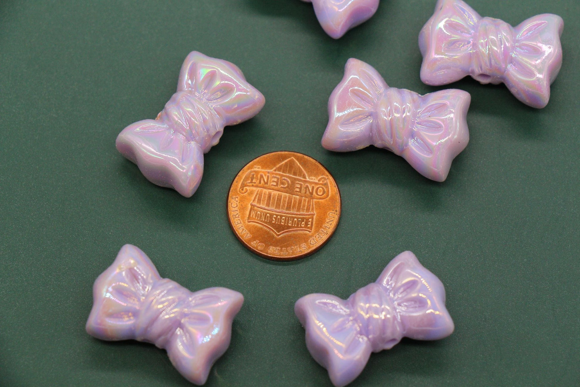 Iridescent Large Bow Beads, Lavender Aurora AB Plastic Bow Beads #3525