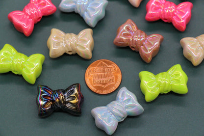 Iridescent Large Bow Beads, Aurora AB Plastic Bow Beads #3530