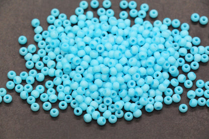 4mm Matte Aqua Blue Glass Beads, Frosted Round Beads for Jewelry Making #2340