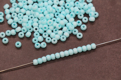 4mm Matte Mint Aqua Blue Glass Beads, Frosted Round Seed Beads for Jewelry Making #2344
