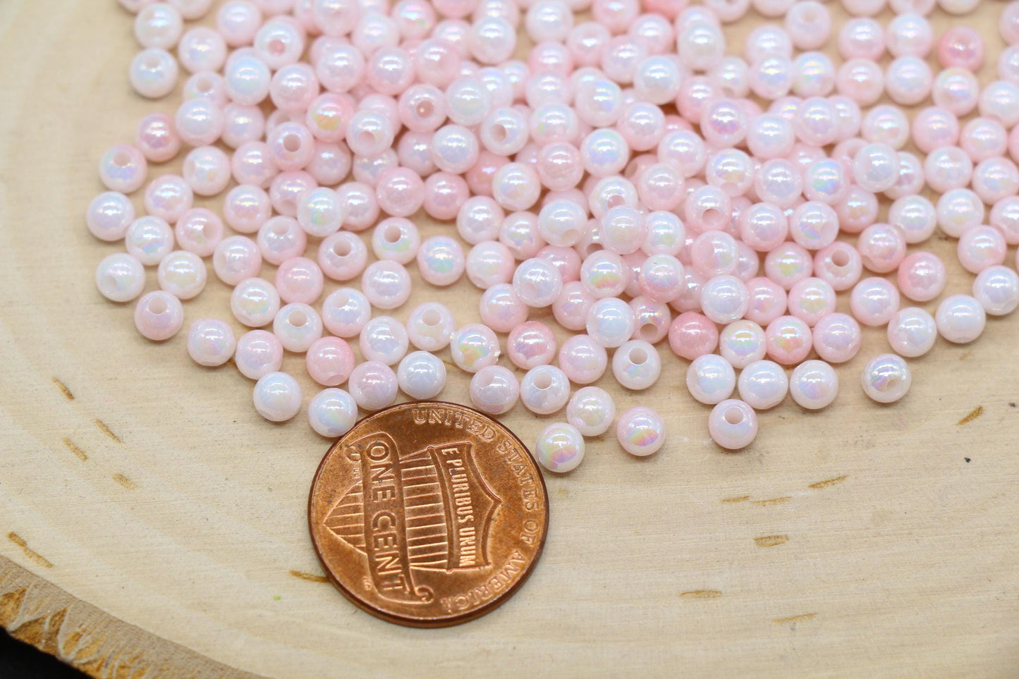 4mm Pink Opal Ombre Beads, Iridescent Plastic Mermaid Beads #3429